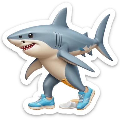 Tiburón con tenis caminando en la arena sticker