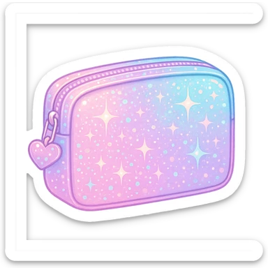 girly sparkling makeup pouch, pastel colors, no background, cute and shiny sticker