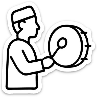 Person with traditional drum announcing sahur time during Ramadan sticker