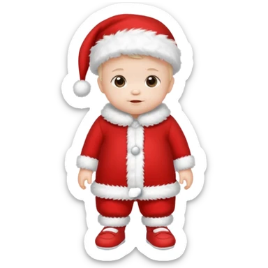 a standing baby wearing santa clothes and cute fluffy shoes sticker