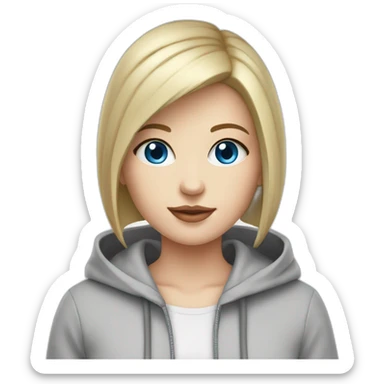 girl codes on computer,beautiful girl with short hair with computer, programming,blue eyes,white skin, makeup, hoodie sticker