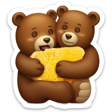 a brown bear hugging honey sticker