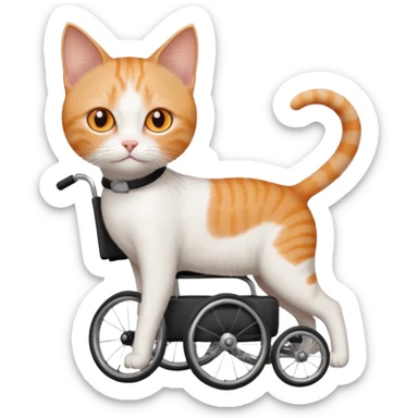 full body small short hair ginger and white cat with orange eyes walking in a wheelchair for cats sticker