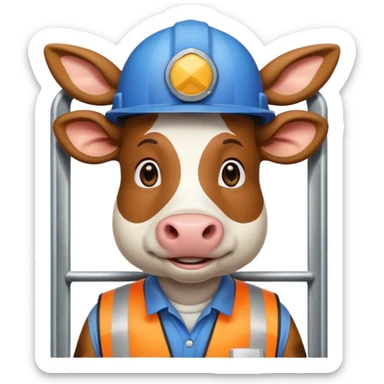 cow with a hard hat inside a toll booth sticker