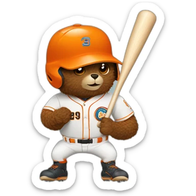 un animal castor bateando con uniforma de béisbol color naranja sticker