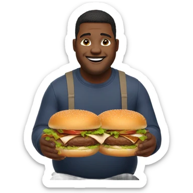 Fat guy eating a turkey burger sticker