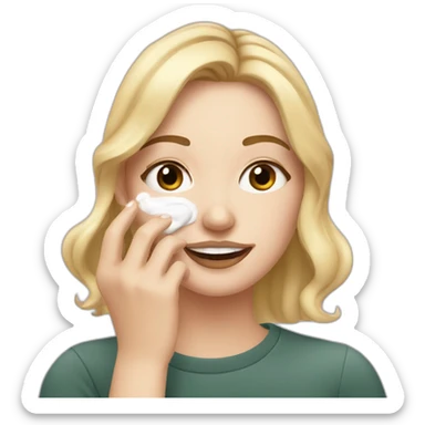 white girl applying cream on face sticker