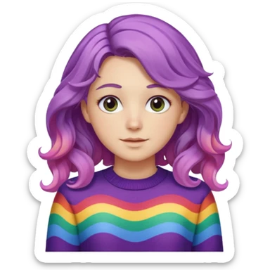 Lila renkli dalgalı saç beyaz tenrengi hafif çekik gözlü uzun kollu gökkuşağı swit sticker