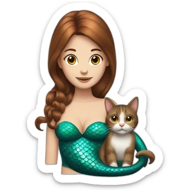 Mermaid with brown hair marries a cat sticker