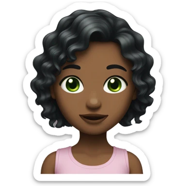 Girl with blackwavy hair, green eyes, sticker