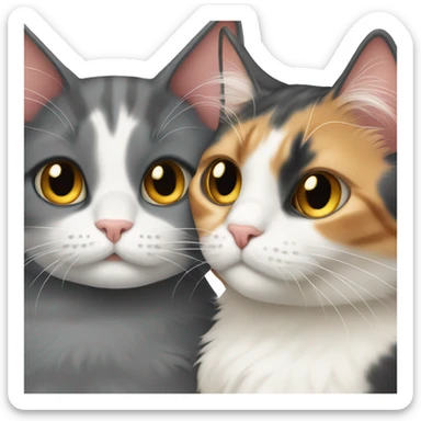 Calico cat and grey cat cuddling sticker