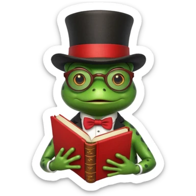 frog wearing top hat with glasses and red book sticker
