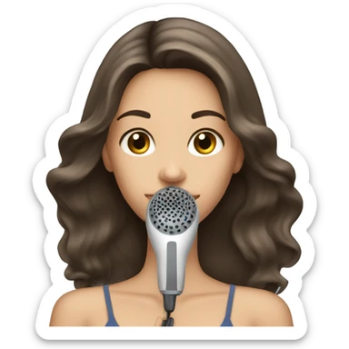 Pretty long brunette hair girl with a hair dryer  sticker