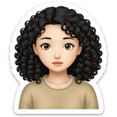 Beautiful girl,Black hair, curly long hair,Black eyes,Chinese, beige sweater  sticker