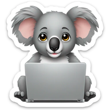 Koala-wearing-square-and-white-tee-working-on-a-black-laptop sticker
