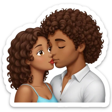 Brunette and brown curly hair guy kiss-kiss sticker