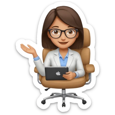 Cartoon faced girl relaxing in an office chair and smiling and working  sticker
