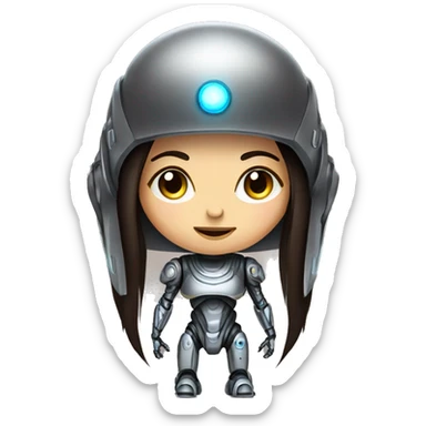Cyborg robot girl dark brown long hair and helmet WITH LASHES sticker