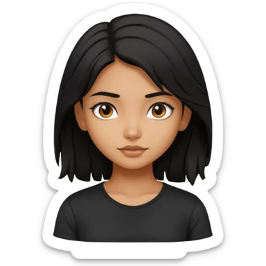 a pretty tan indian bratz girl with messy dark black hair, wearing a black tee. sticker