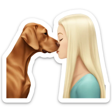 Pretty long white blonde hair girl kissing vizsla  sticker