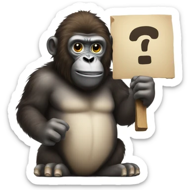 Ape holding up sign with exclamation mark sticker
