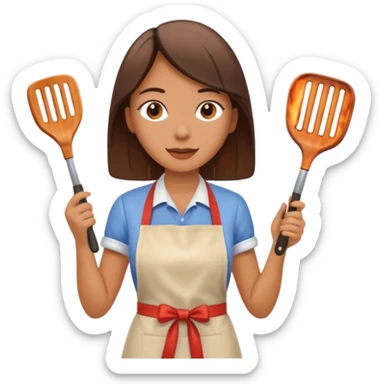 woman grilling bbq with apron sticker