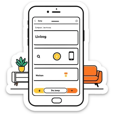 dating app swipe interface on phone but with living room designs instead of people profiles, with swipe left and right indicators sticker