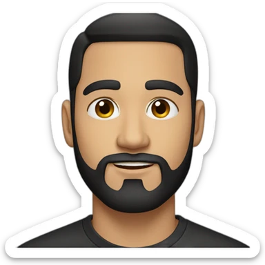 25 year old Hispanic man with a beard and thick eyebrows light skin, black shirt and side fades and a comb over with very dark brown eyes sticker