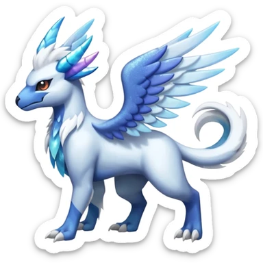Icy Arctic Frost-Blue Pale-Shimmering Snow-Dusted Majestic Absol-Kyurem-Latios-Nargacuga-Meloetta-Latias-fusion-creature (full body) sticker