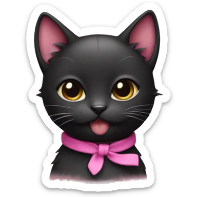 cute small black kitty with a pink band sticker