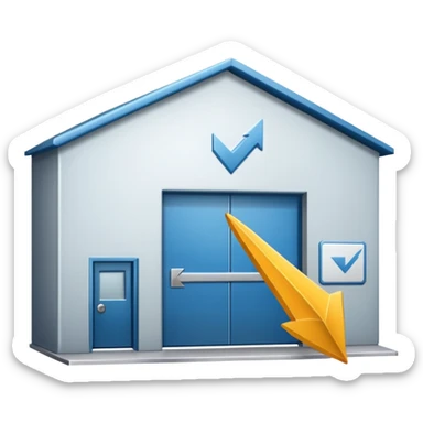 modern warehouse with an arrow that points in through te door sticker