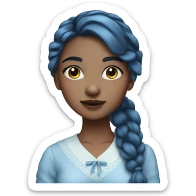 A beautiful light blue skinned girl who has dark blue hair that shines. She has freckles on her nose and wears a cottage dress. sticker