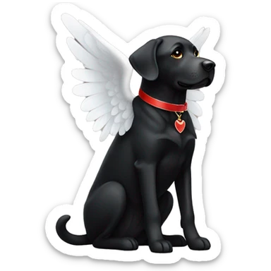 Black Labrador with red color and white angel wings. Dog sits show full body. sticker