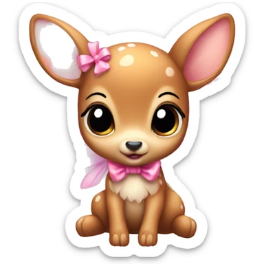 baby deer with fairy wings and a pink bow around its neck  sticker