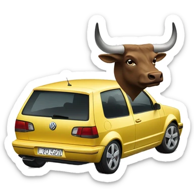 Volkswagen Golf with bull horns  sticker