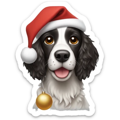 Springer spaniel with a Santa hat sticker