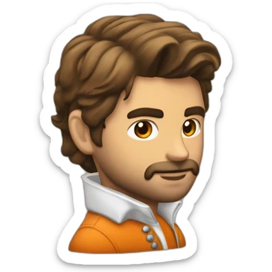 Hombre rubio con peinado o de cola de caballo chaqueta naranja  sticker