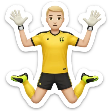 soccer goalkeeper yellow shirt, shorts football boots arms out sticker