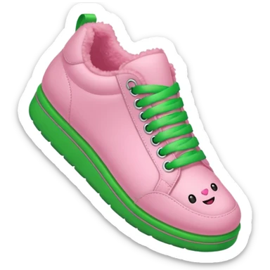 fluffy pink line with a smile and green shoes sticker