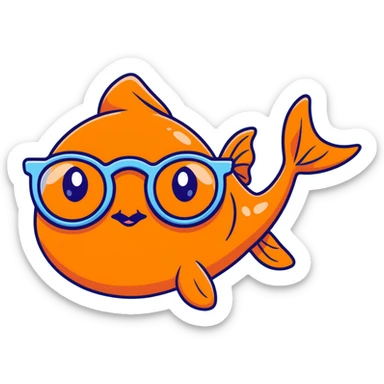 A funny orange goldfish with large glasses, making a goofy face sticker
