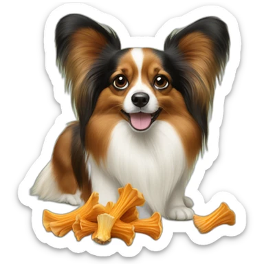 Papillon dog picking chanterelle sticker