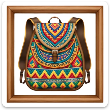 Cinematic Realistic image of a traditional Colombian mochila, rendered with detailed woven textures and vibrant patterns, set against a rustic backdrop with soft, cultural lighting sticker
