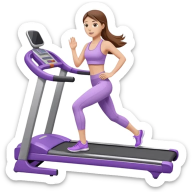 girl with long brown hair on treadmill wearing light purple yoga set sticker