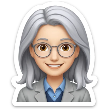 Profesora joven, sonrriente cabello gris canoso y de pelo largo  sticker