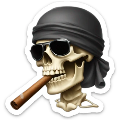 blindfolded skull smoking a cigar sticker
