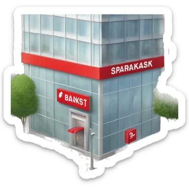 German Sparkasse bank with the red 'S' logo on a modern building, large glass windows, an ATM near the entrance, and parked cars outside on a busy city street."






 sticker