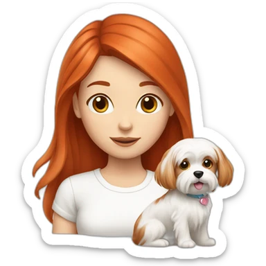 Red-haired girl with Maltese dog sticker
