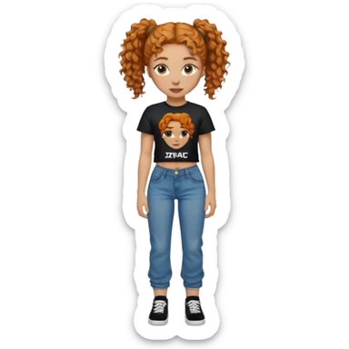 Girl with ginger curly hair in a ponytail with a tupac shirt and loose jeans sticker