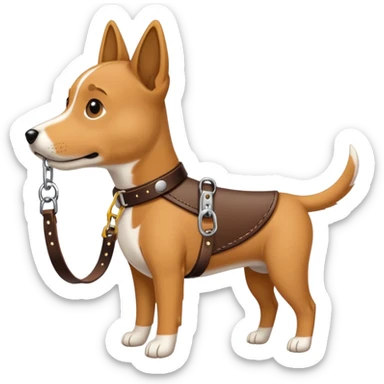 A leash clipped onto a collar that is being pulled on sticker