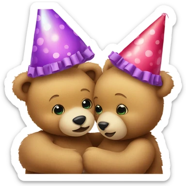 teddy bear kissing another teddy bear wearing party hats sticker